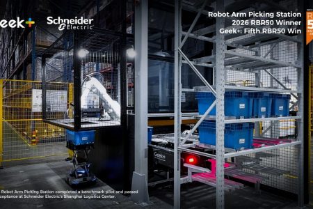 Geekplus robot arm picking station has won the RBR50 Innovation Award after a Schneider Electric deployment.