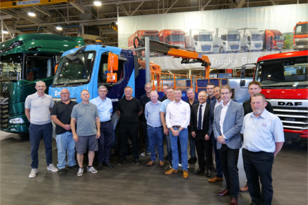 Fifteen drivers from STARK Building Materials UK have spent a day at DAF Trucks’ Leyland plant feeding operational experience into the design of the ‘Vehicle of the Future’ for materials distribution, with particular attention on drop-side bodies fitted with cranes.